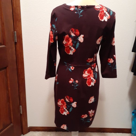 OLD NAVY Floral Brown Burgundy Floral Sheath Style Dress - Size Medium - Picture 4 of 6